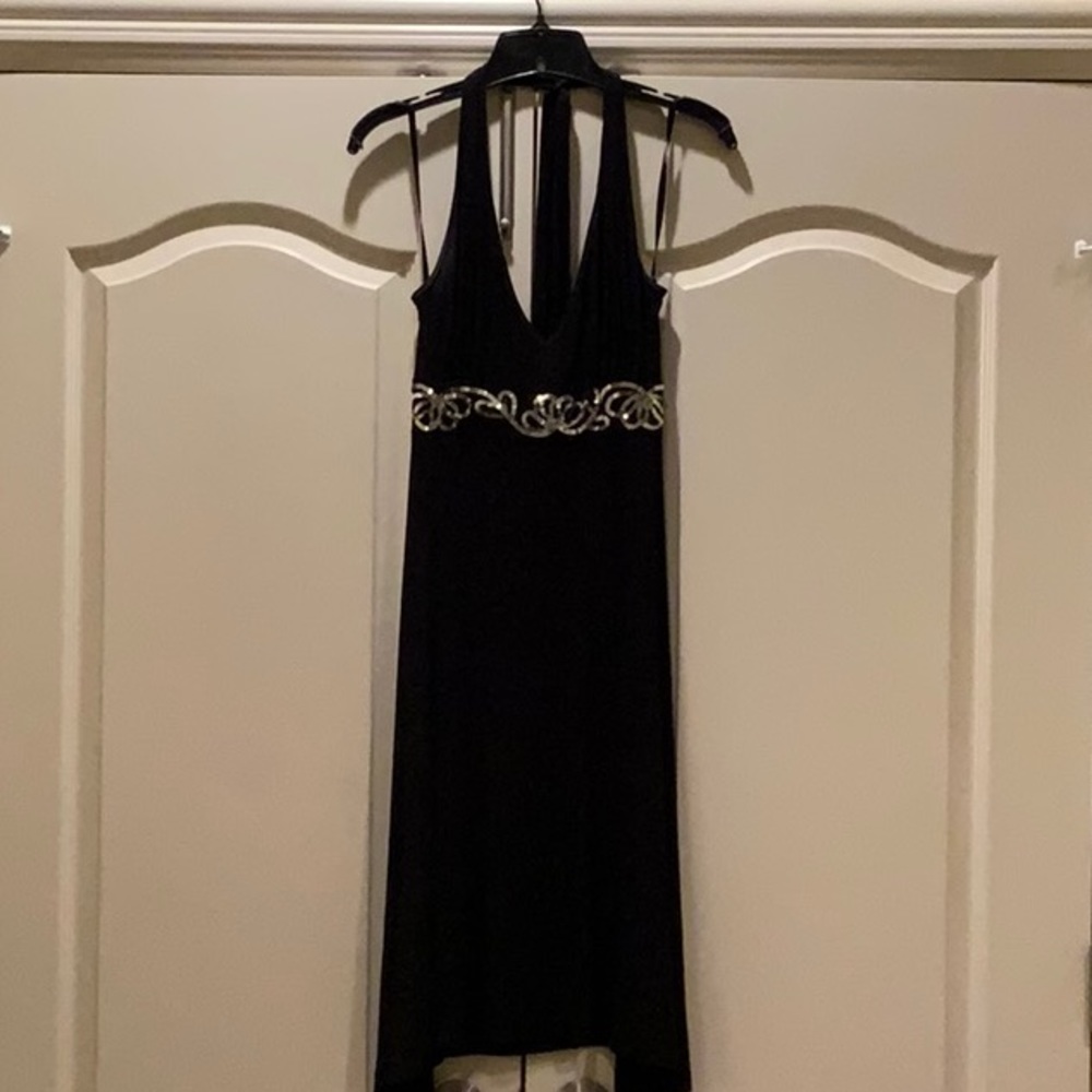 Sexy black halter top dress with sequin accents